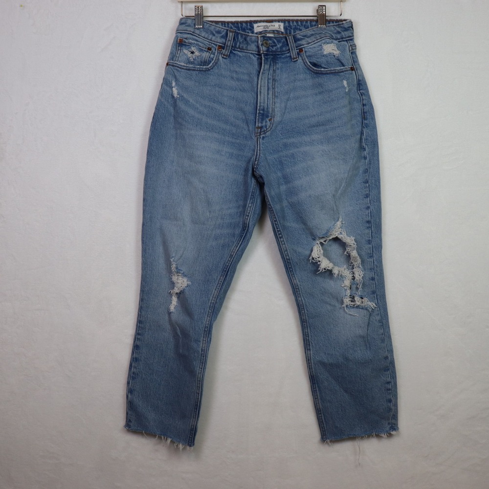 ABERCROMBIE & FITCH‎ Blue Curve Love High Rise Mom Distressed Jeans 29/8S
